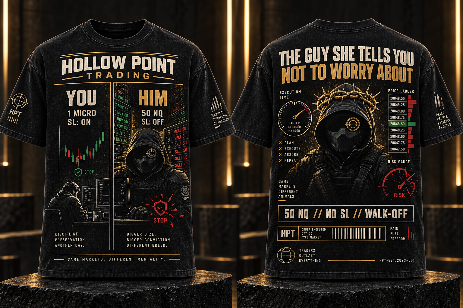 Front and back black HPT You versus the guy she tells you not to worry about trading tee mockup